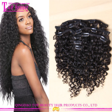Bon marché clip bouclés crépus 100 % cheveux humains brésiliens dans les extensions de cheveux pour femmes noires